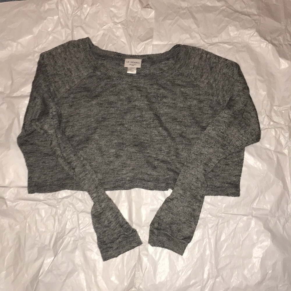LA: HEARTS Grey Knit Crop Top